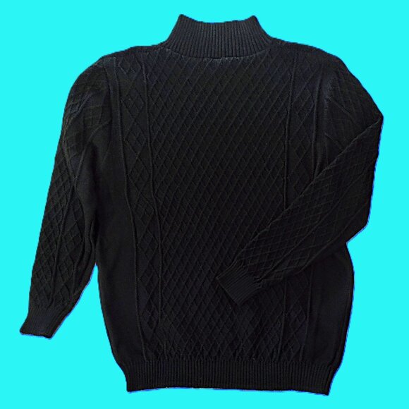 Men's Casual Button Mock-Neck Pullover Multi-Cable Sweater ~ Black (XL-2XL) NWT - Picture 3 of 13